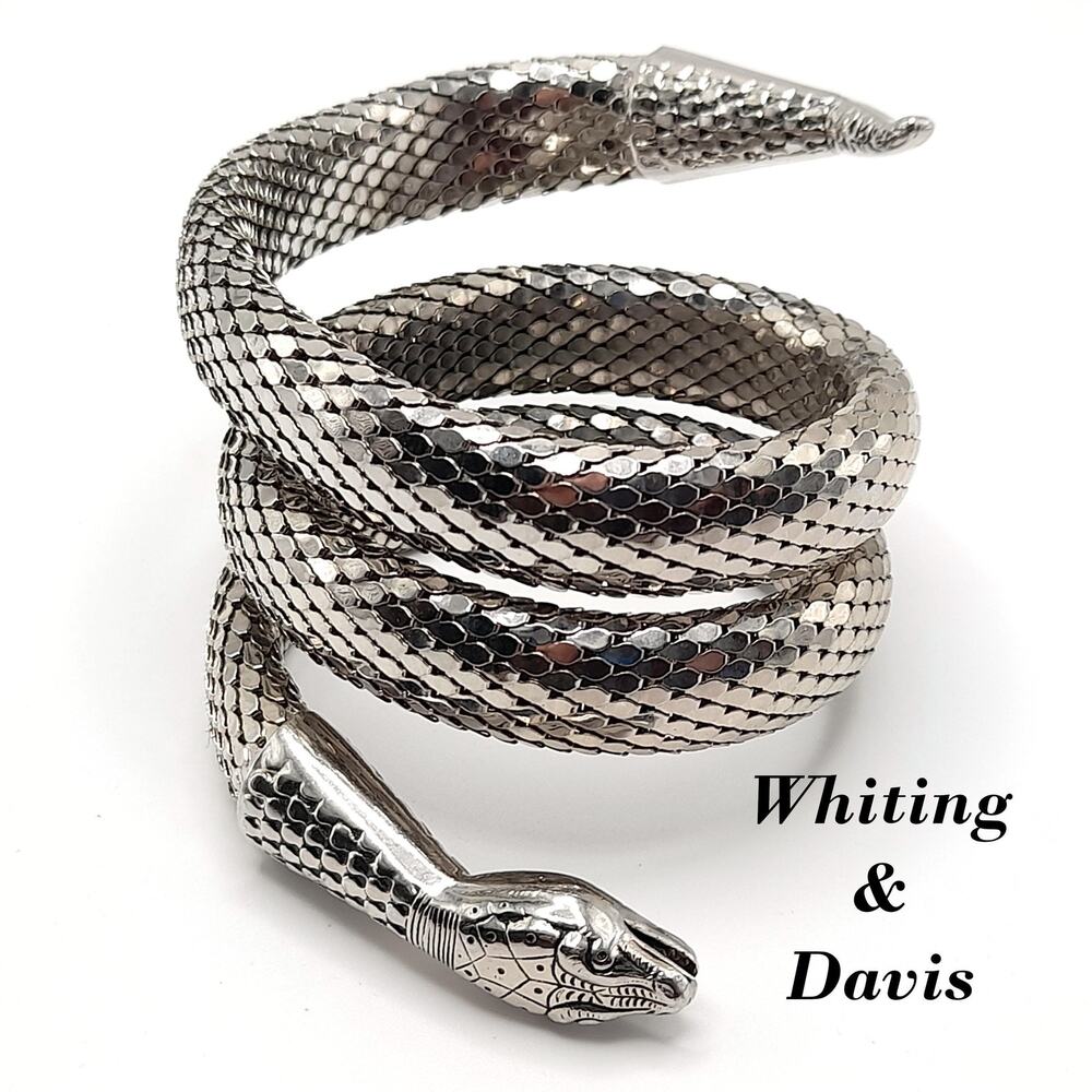Whiting & Davis Snake Mesh Coil Bracelet, 1970s Vintage Jewelry